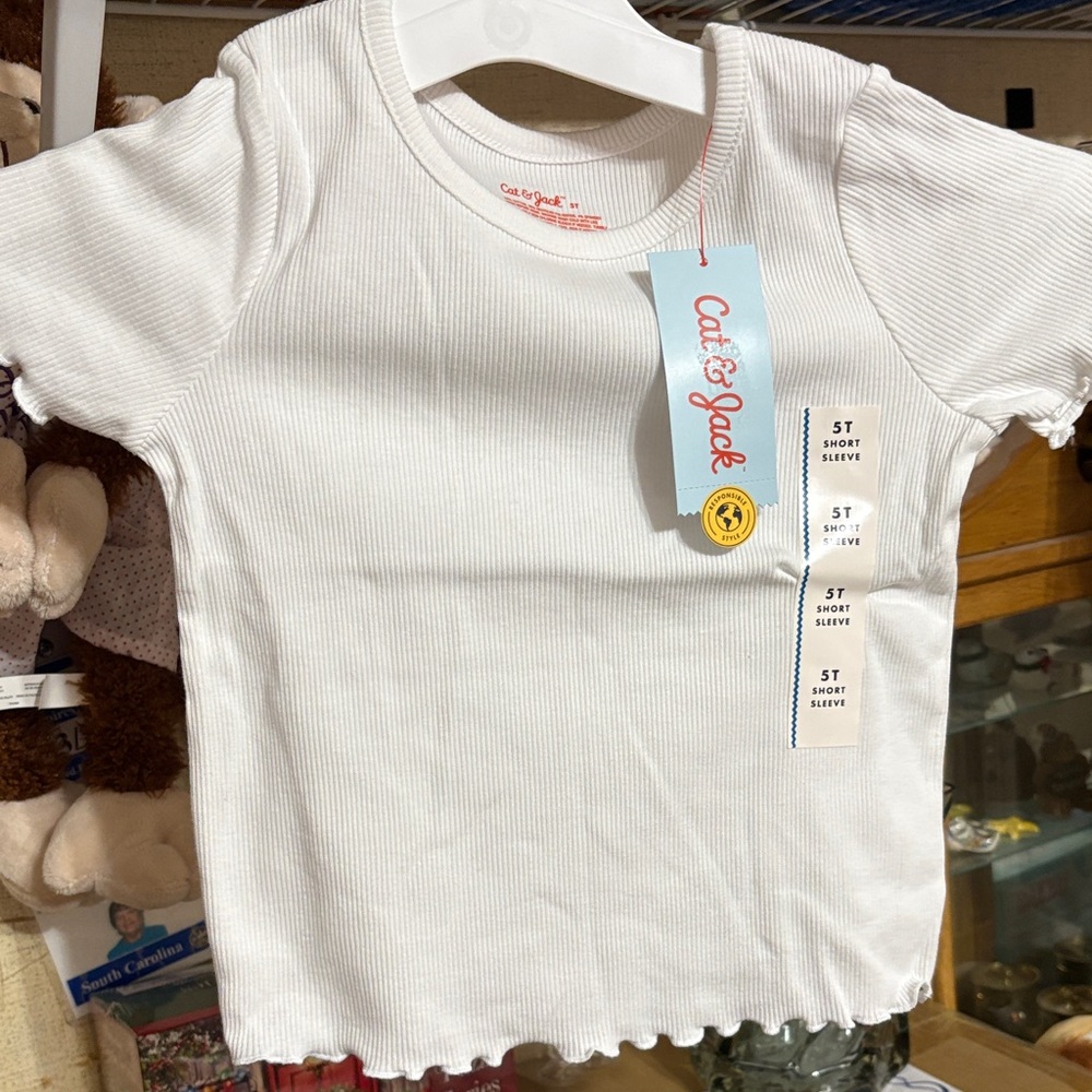 Cat & Jack Ribbed White Short Sleeve Tee